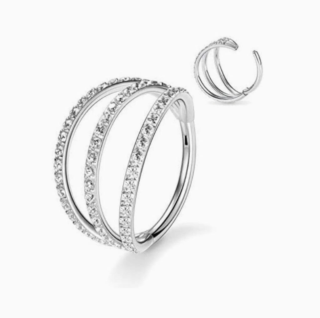 ASTM F136 Titanium Hinged Segment Clicker + Crystal CZ – Nasen- & Ohr-Piercing 1,2mm 8mm
