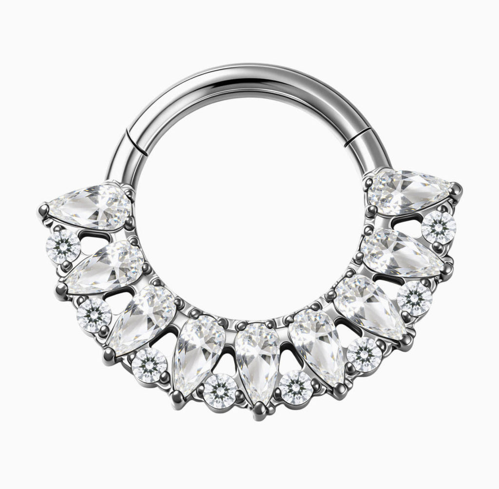ASTM F136 Titanium Hinged Segment Clicker + Crystal CZ Daith & Septum – 1,2mm 8mm & 10mm