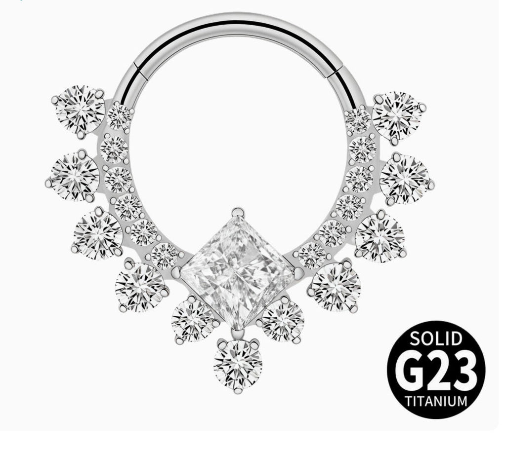 ASTM F136 Titanium Hinged Segment Clicker + Crystal CZ Daith & Septum – 1,2mm 8mm & 10mm