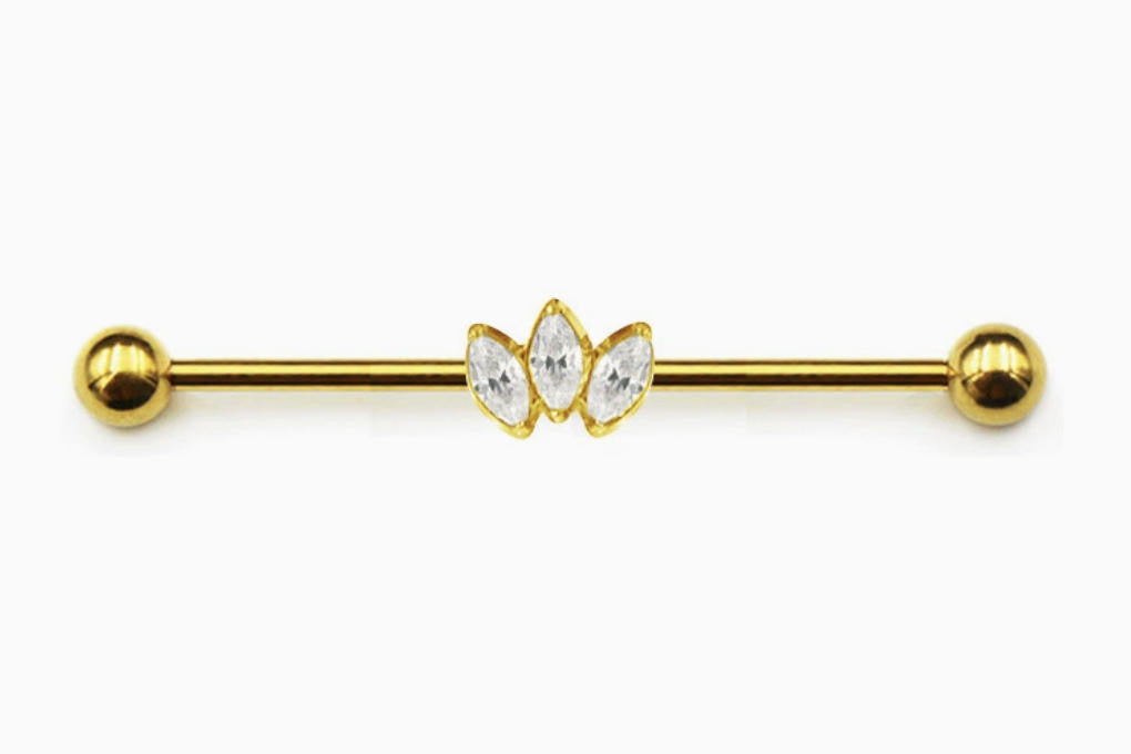 ASTM F136 Titanium Industrial Barbell – Glitzer Mitte | 38mm | 1,6mm | Gold & Silber