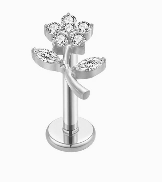 ASTM F136 Titanium Threaded Labret – Blumen Design | 8mm | 1,2mm | Gold & Silber
