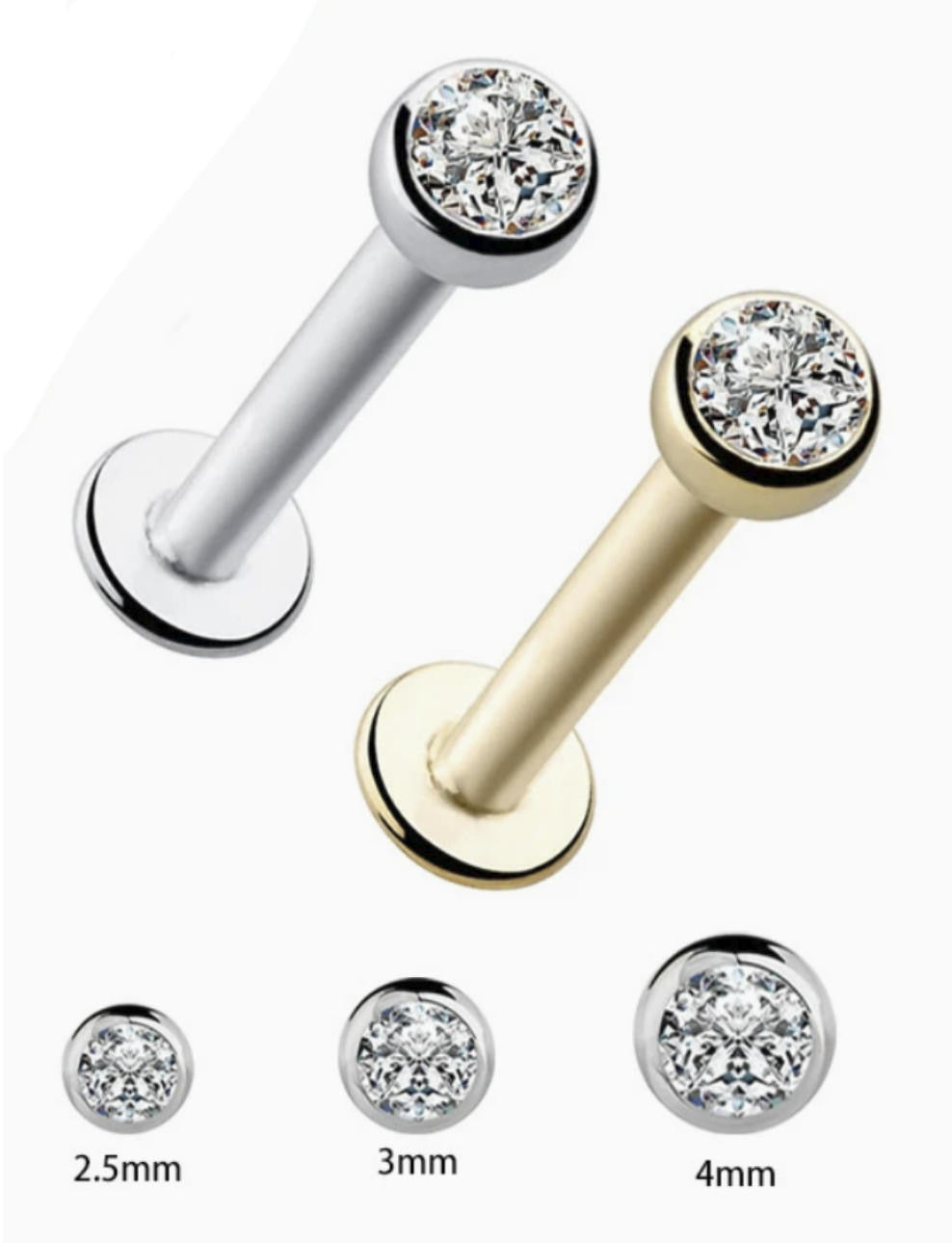 ASTM F136 Titanium Threaded Labret – 8mm Länge, Flat Stone