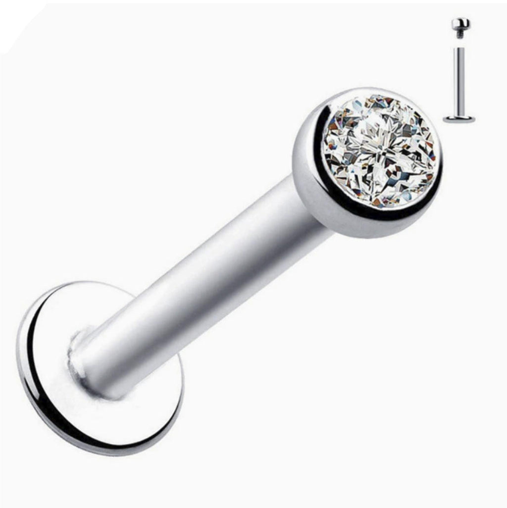 ASTM F136 Titanium Threaded Labret – 8mm Länge, Flat Stone