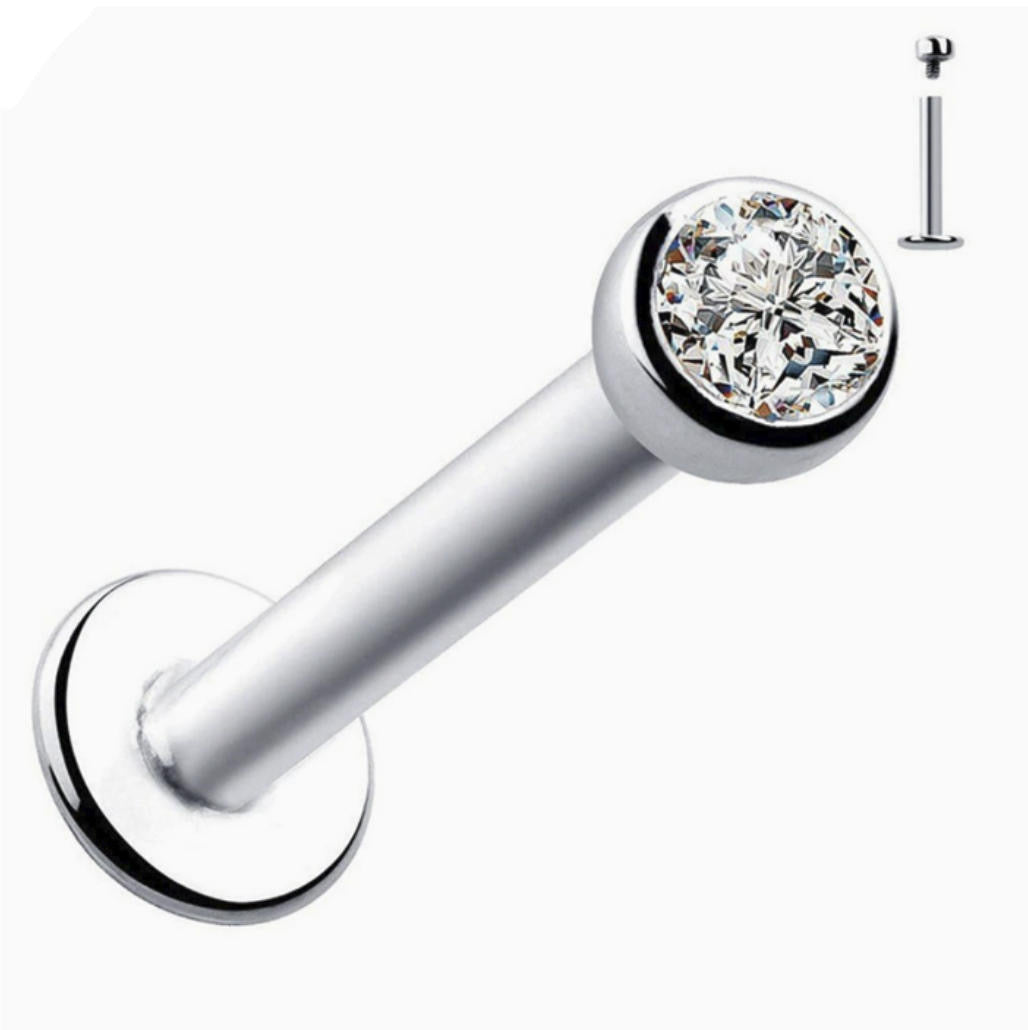 ASTM F136 Titanium Threaded Labret – 8mm Länge, Flat Stone