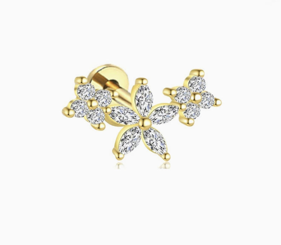 ASTM F136 Titanium Curved Labret – Glitzer Steine | 8mm | 1,2mm | Gold & Silber