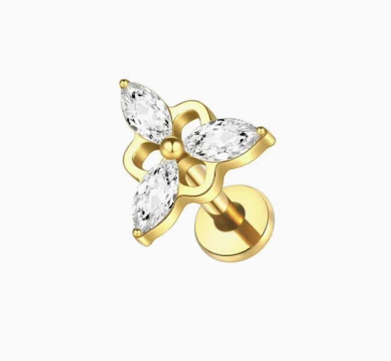 ASTM F136 Titanium Threaded Labret – Dreieck Design | 8mm | 1,2mm | Gold & Silber