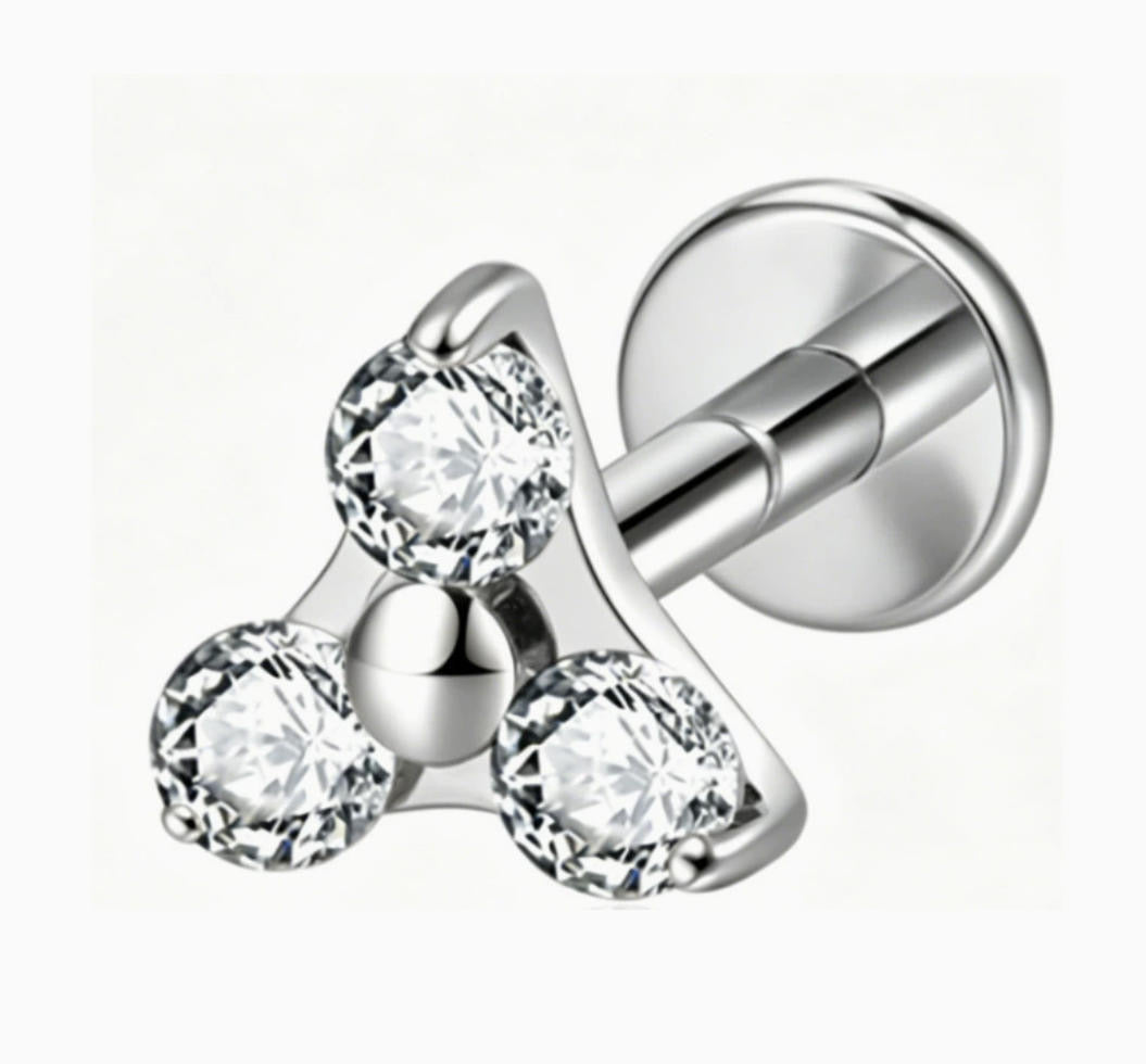 ASTM F136 Titanium Threaded Labret – Dreieck Design | 8mm | 1,2mm | Gold & Silber