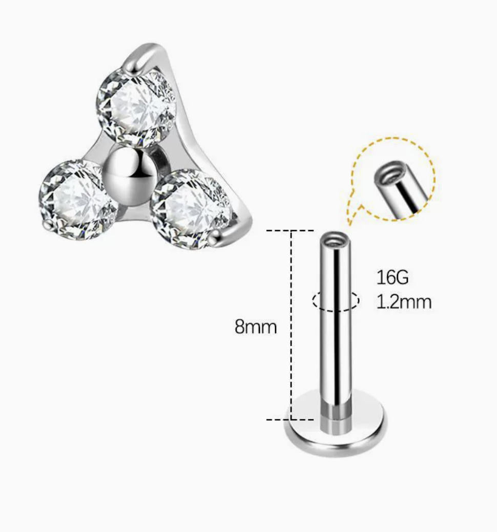 ASTM F136 Titanium Threaded Labret – Dreieck Design | 8mm | 1,2mm | Gold & Silber