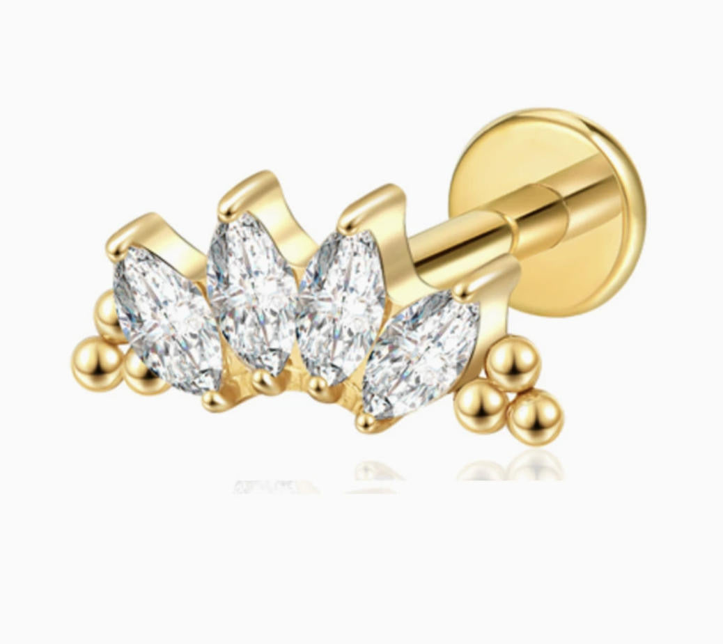 ASTM F136 Titanium Threaded Labret – Glitzer Stein | 8mm | 1,2mm | Gold & Silber