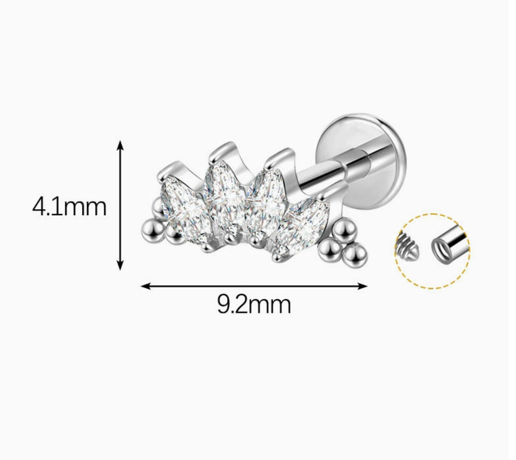 ASTM F136 Titanium Threaded Labret – Glitzer Stein | 8mm | 1,2mm | Gold & Silber