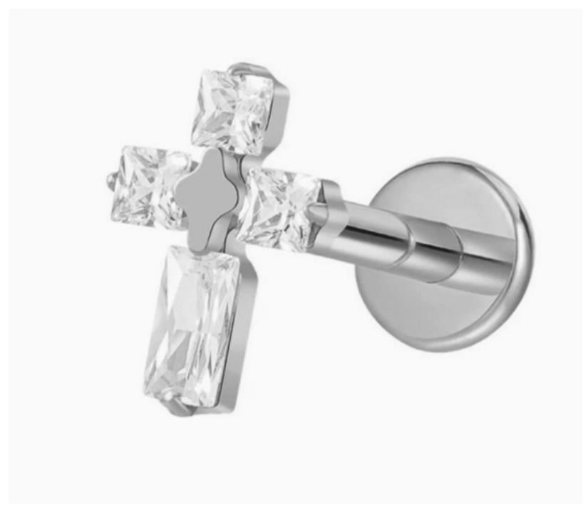 ASTM F136 Titanium Threaded Labret – Kreuz Design | 8mm | 1,2mm | Gold & Silber