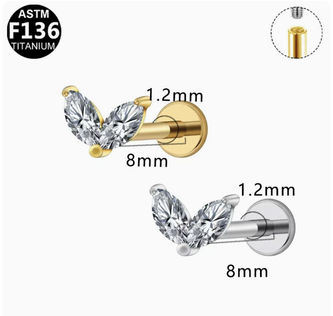 ASTM F136 Titanium Threaded Labret – Glitzer Steine | 8mm | 1,2mm | Gold & Silber
