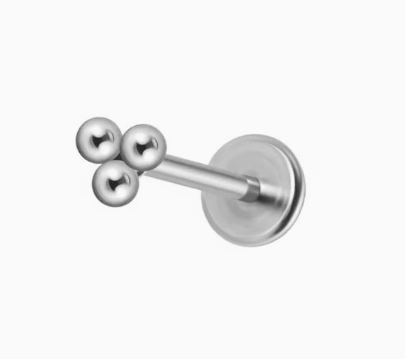 ASTM F136 Titanium Threaded Labret – 3 Kugeln | 8mm | 1,2mm | Gold & Silber